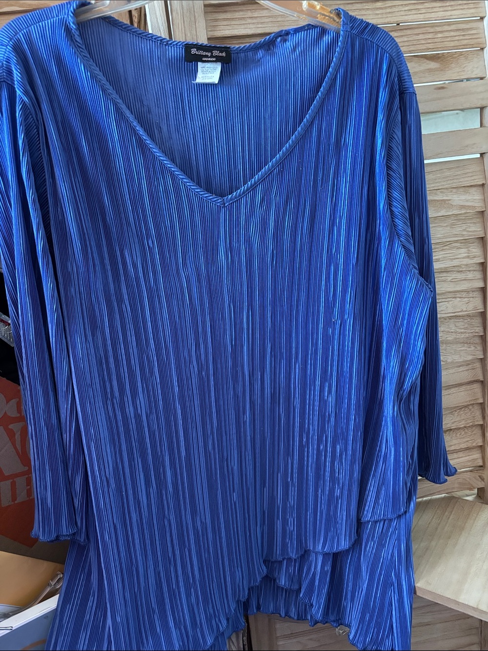 Brittany Black Royal Blue Pleated V-Neck Long Sleeve Top 1X